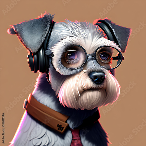 Wallpaper Mural anthropomorphic portrait of  Schnauzer wearing glasses and headphones! Generative AI Torontodigital.ca