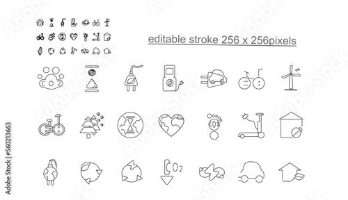 Icon about energetic transition. Sustainable development. Net zero. Contain such icons as less CO2 emissions, green energy, climate action to save Earth. Editable vector stroke. 