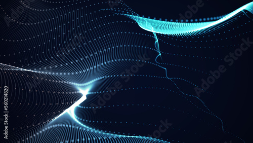 Explosion of glowing particles. Light wave floating abstract particles