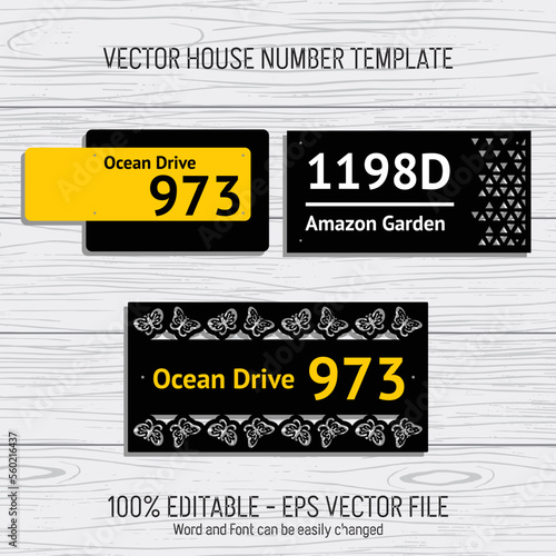 Laser cutting template files for house numbers, housing numbers, room numbers, villas, pavilions, apartments, and street names