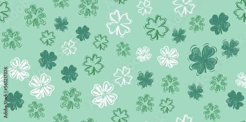 Saint Patricks Day  festive background with flying clover.  
