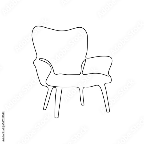 Continuous line drawing of spacious modern armchair furniture. Stylish furniture Hand drawn. Isolated on white background. Vector illustration
