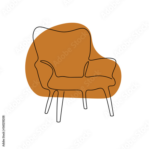Continuous line drawing of spacious modern armchair furniture. Stylish furniture Hand drawn. Isolated on white background. Vector illustration