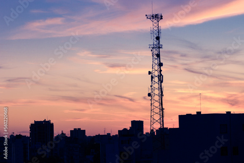 Communication tower in the city