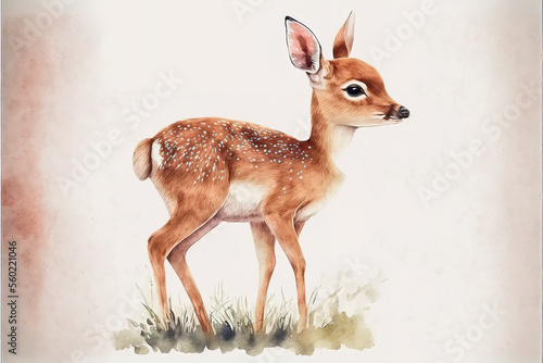 a cute baby deer painting illustration, animal watercolor art, generative ai technology 