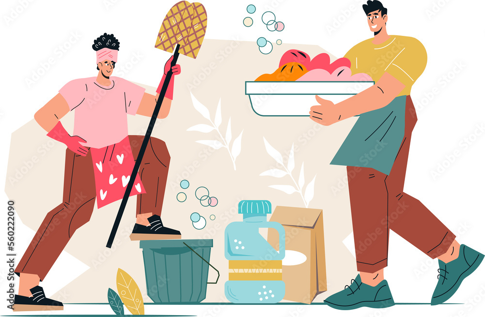 Family Couple Busy With Household Chores Married Couple Keeping House Family Couple Busy With Household Chores Married Couple Keeping House