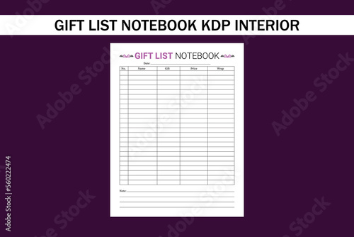 gift list notebook kdp interior