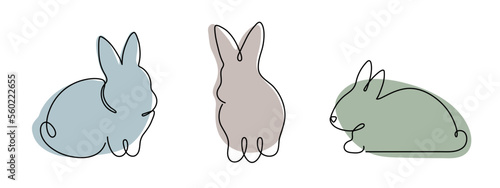 Rabbit set one line art, hand drawn bunny continuous contour. Animals, symbol of 2023 by Chinese horoscope. Simple minimalist design. Editable stroke. Isolated. Vector illustration