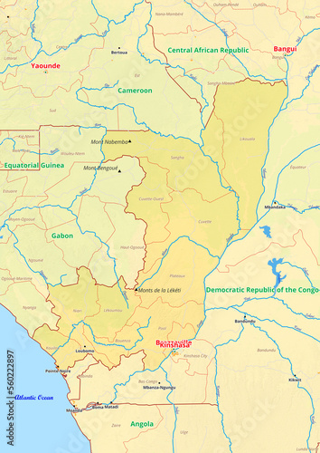 Republic of the Congo map with cities streets rivers lakes