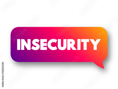 Insecurity - uncertainty or anxiety about oneself, lack of confidence, text concept message bubble