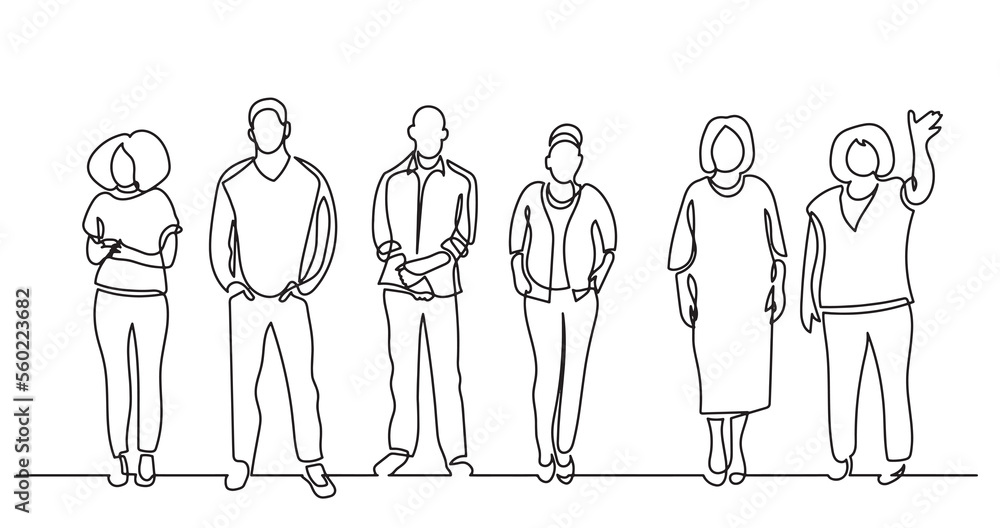 continuous line drawing of diverse group of standing people team members friends employees - PNG image with transparent background continuous line drawing of diverse group of standing people team members friends employees - PNG image with transparent background