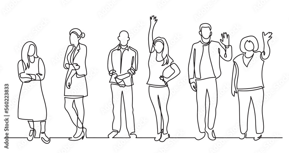 continuous line drawing of diverse group of standing people team members friends employees - PNG image with transparent background continuous line drawing of diverse group of standing people team members friends employees - PNG image with transparent background