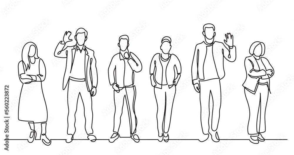 continuous line drawing of diverse group of standing people team members friends employees - PNG image with transparent background continuous line drawing of diverse group of standing people team members friends employees - PNG image with transparent background