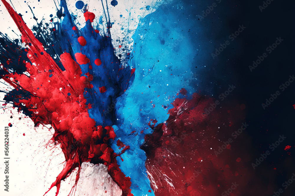blurry blue and red paint splatters. Generative AI