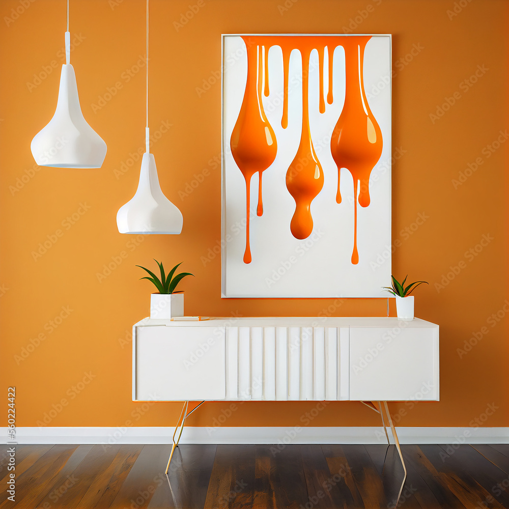 Mid-century modern decor with orange Stock Illustration | Adobe Stock