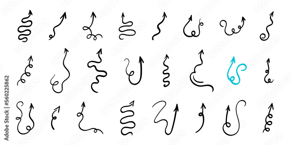 Arrows up set. Hand drawn direction indicator elements. Simple doodle pointers for interface design, cursors upwards.Isolated.Vector illustration Arrows up set. Hand drawn direction indicator elements. Simple doodle pointers for interface design, cursors upwards.Isolated.Vector illustration