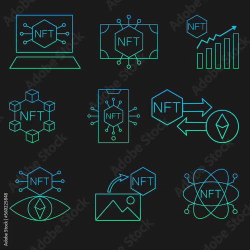 NFT technology line icon set. Crypto Icon or Logo Symbol vector illustration