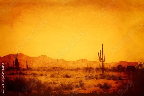 sunset over the desert, wild west landscape grunge background, generative ai backdrop