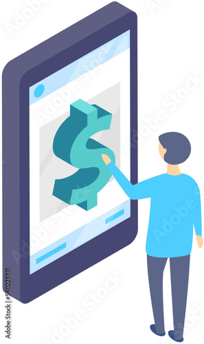 Businessman trades dollars on currency exchange. Analysing trading performance on financial platform in mobile phone. Man studies information and business data, works with currencies statistics