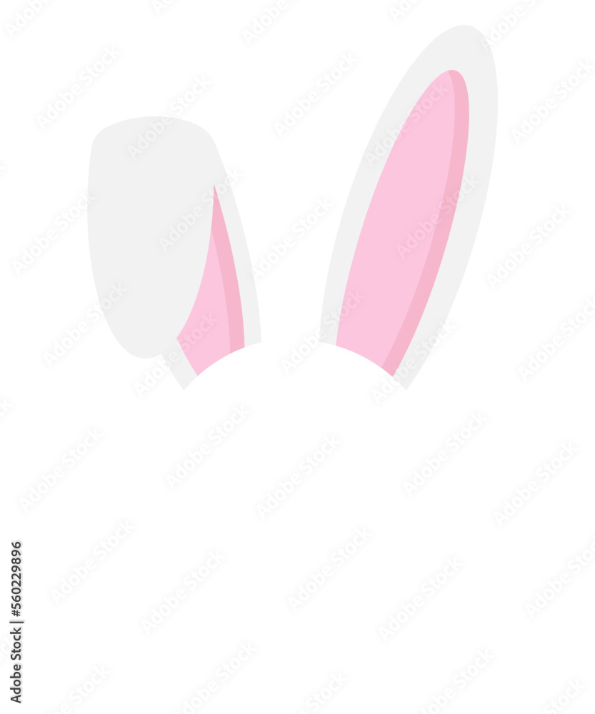 Easter bunny ears mask vector illustration. Rabbit ear spring hat set. Easter Day. Colorful Happy Easter greeting card with rabbit, bunny, eggs with banners.