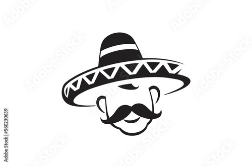 Creative Mexican Sombrero Mustache Head Traditional Logo Vector Design