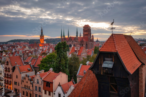 Historic crane in the Main Town of Gdansk at sunset, Poland