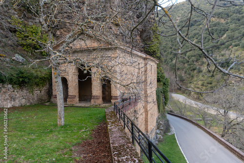 Old hermitage of the Cristo de Valvanera in the village of Anguiano in La Rioja, Spain. Old house in the countryside	 photo