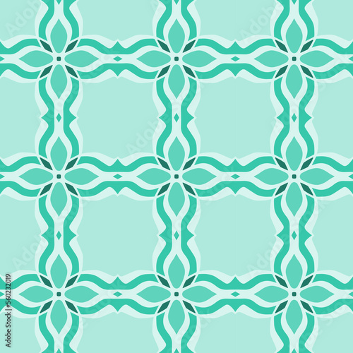 Green Geometric Seamless Pattern with Tribal Shape. Pattern designed in Ikat, Aztec, Moroccan, Thai, Luxury Arabic Style. Ideal for Fabric Garment, Ceramics, Wallpaper. Vector Illustration.