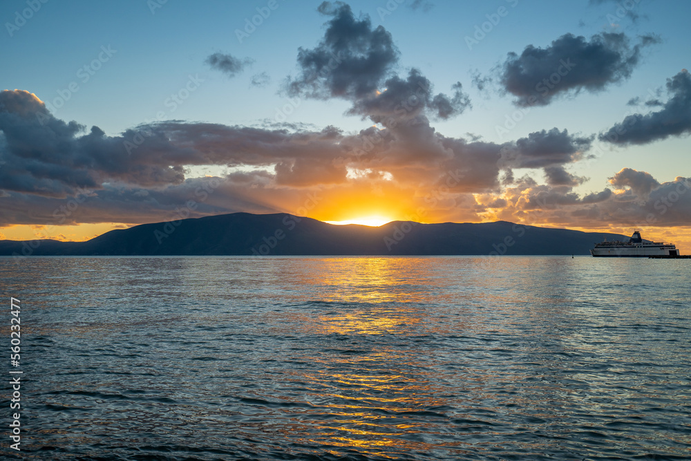 Sunset Over the Sea, Beautiful Nature Background from Vlore, Albania