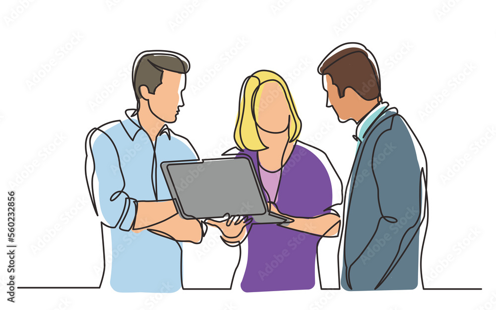 continuous line drawing team discussing work watching laptop computer - PNG image with transparent background continuous line drawing team discussing work watching laptop computer - PNG image with transparent background