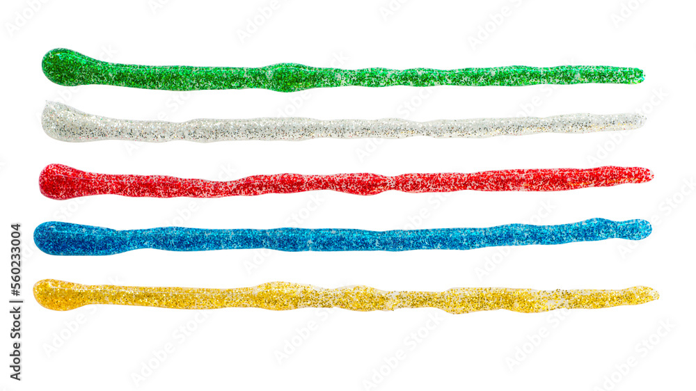 Colored glitter gel strokes. Isolated png with transparency