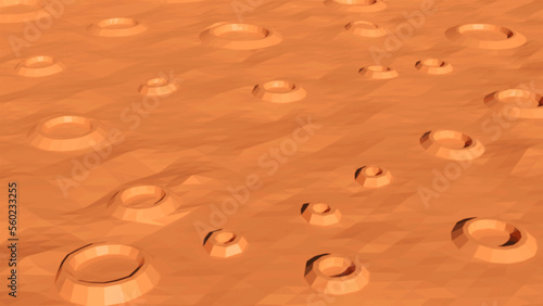 3d Alien planet surface with craters. Vector illustration.