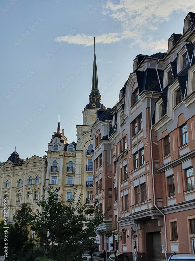 Obraz premium Beautiful facades in the elite district of Kyiv, Ukraine.