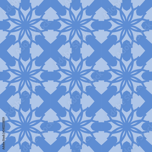 Blue Geometric Seamless Pattern with Tribal Shape. Pattern designed in Ikat, Aztec, Moroccan, Thai, Luxury Arabic Style. Ideal for Fabric Garment, Ceramics, Wallpaper. Vector Illustration.
