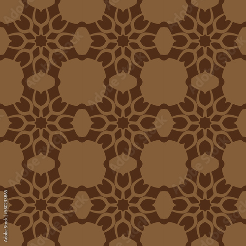 Brown Geometric Seamless Pattern with Tribal Shape. Pattern designed in Ikat, Aztec, Moroccan, Thai, Luxury Arabic Style. Ideal for Fabric Garment, Ceramics, Wallpaper. Vector Illustration.