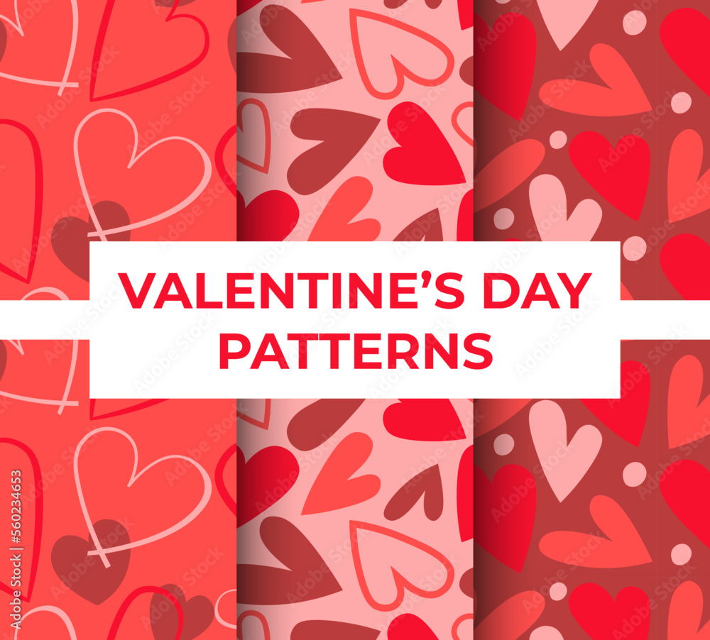 Naklejka premium Collection Of Handdrawn Patterns For Valentines Package Vector Illustration With Hearts