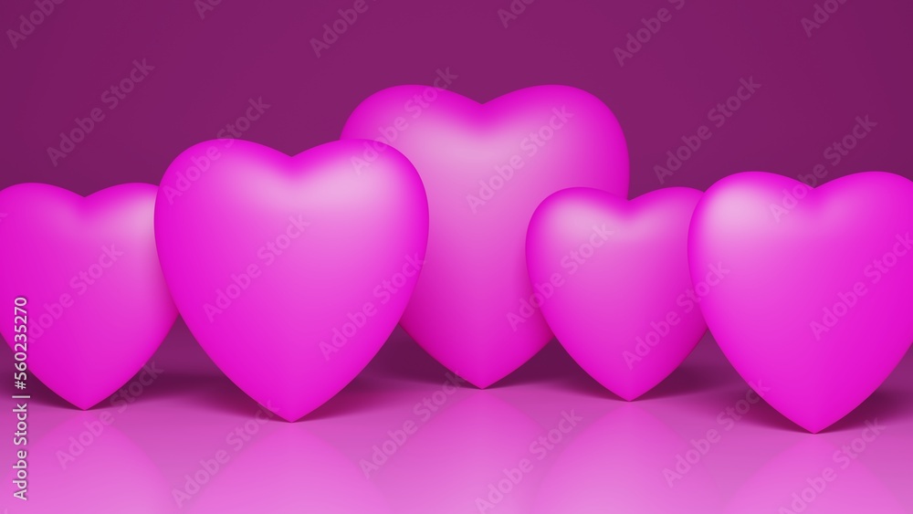 Pink Hearts in Row Background. Valentine's Day Concept.