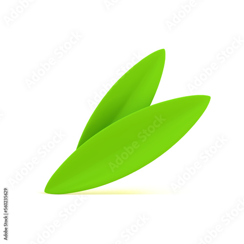 Two green leaves natural foliage mint vegetarian organic plant 3d icon realistic vector illustration