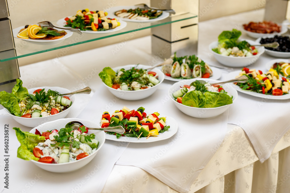 Snacks and canapes are ready for meeting guests at the event. Business conference in a hotel. Snacks and canapes are ready for meeting guests at the event. Business conference in a hotel.