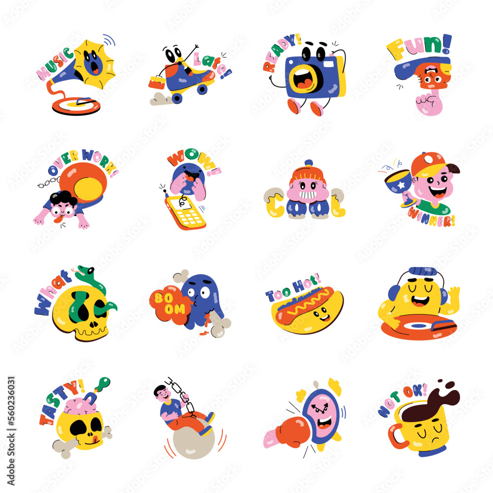 Pack of Cool Flat Stickers 