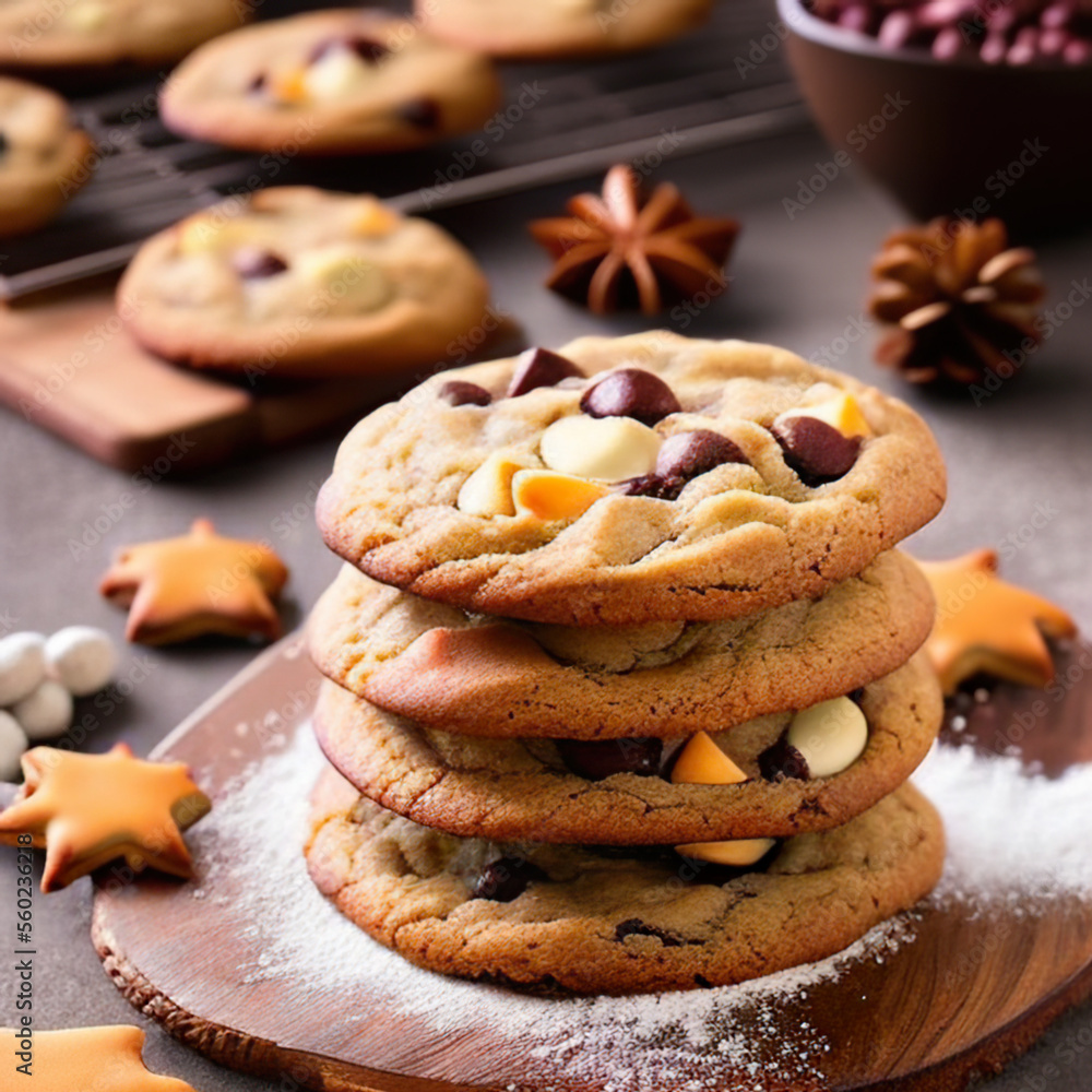 winter chocolate chip cookies in a cozy setting winter chocolate chip cookies in a cozy setting