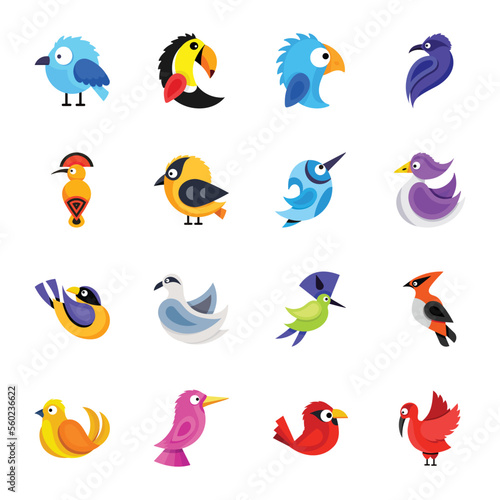 Colorful Set of Birds Stickers    © Vectors Market