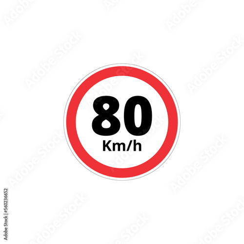 Vector illustration of speed limit sign, traffic sign indicating 80 kilometers per hour limit.