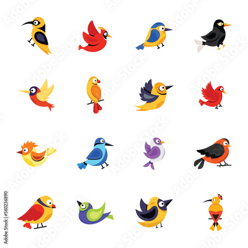 Birds and Aves Flat Sticker Icons
