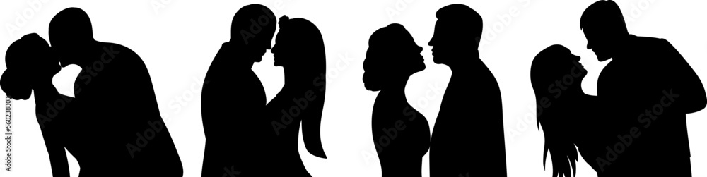 portrait of man and woman, bride and groom silhouette design vector isolated