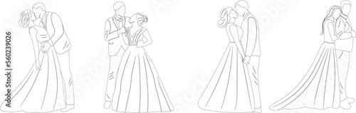 bride and groom sketch ,outline isolated vector