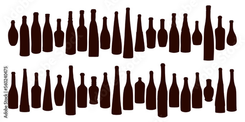 Shape of silhouette of bottle for alcohol, beer, kvass, waters. Outline of a container for storing liquid