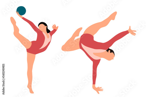 Vector athlete gymnast. Gymnastics sport. Sports queen. Flat style. Isolated vector