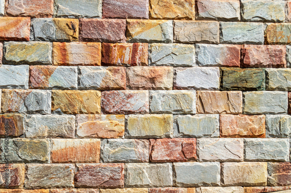 Fototapeta premium Colorful brick wall. Advertising space. Design element. Background. Horizontal.