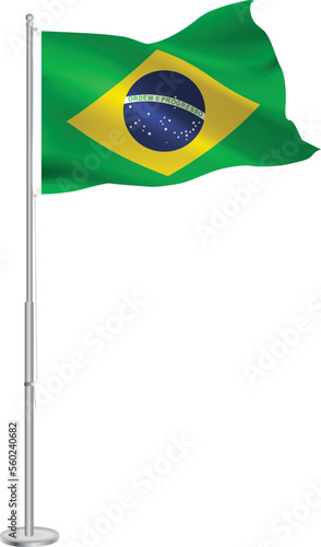 Isolated waving national flag of Brazil on flagpole